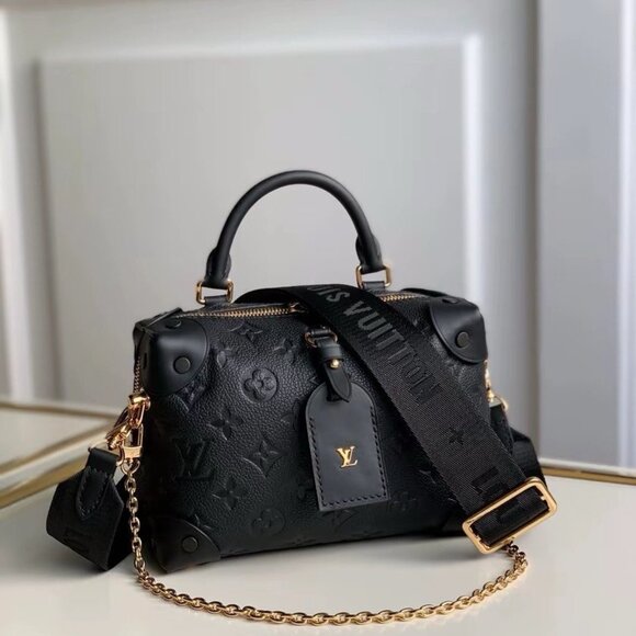 LOUIS VUITTON PETITE MALLE handbag crossbody shoulder bag black - Picture 1 of 5